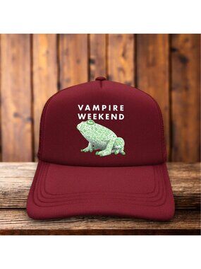 Vampire Weekend Frog Unisex Trucker Hat Maroon Y2K Indie Pop Rock MEsh Snapback